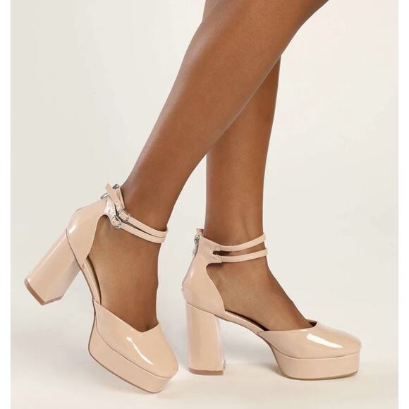 Fairy Grunge Nude Platforms Chunky Block Heels Retro Mary Jane Party Pumps Sz 9 - Picture 3 of 14